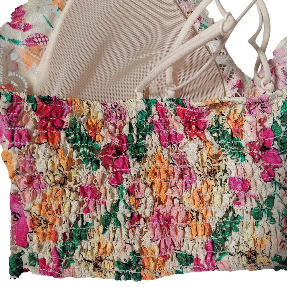 VICTORIA'S SECRET Pink Bralette Bright Floral Lace Size Medium M - Picture 10 of 10